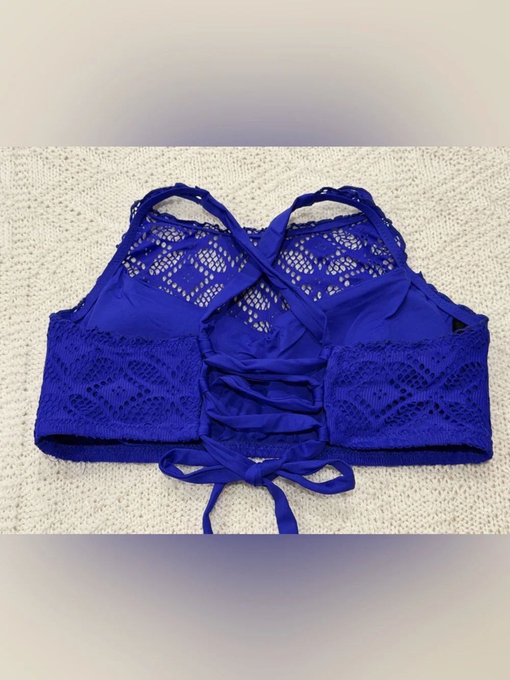 BECCA Royal Purple Crochet High Neck Bikini Top 2X - Picture 2 of 7